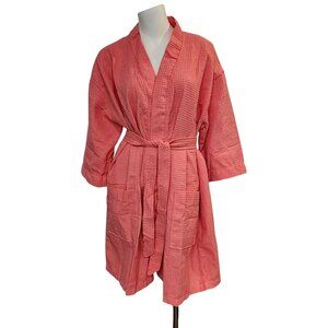 Chakir Turkish Linen Robe Short Lightweight Waffle Knit Bath Spa Kimono Salmon